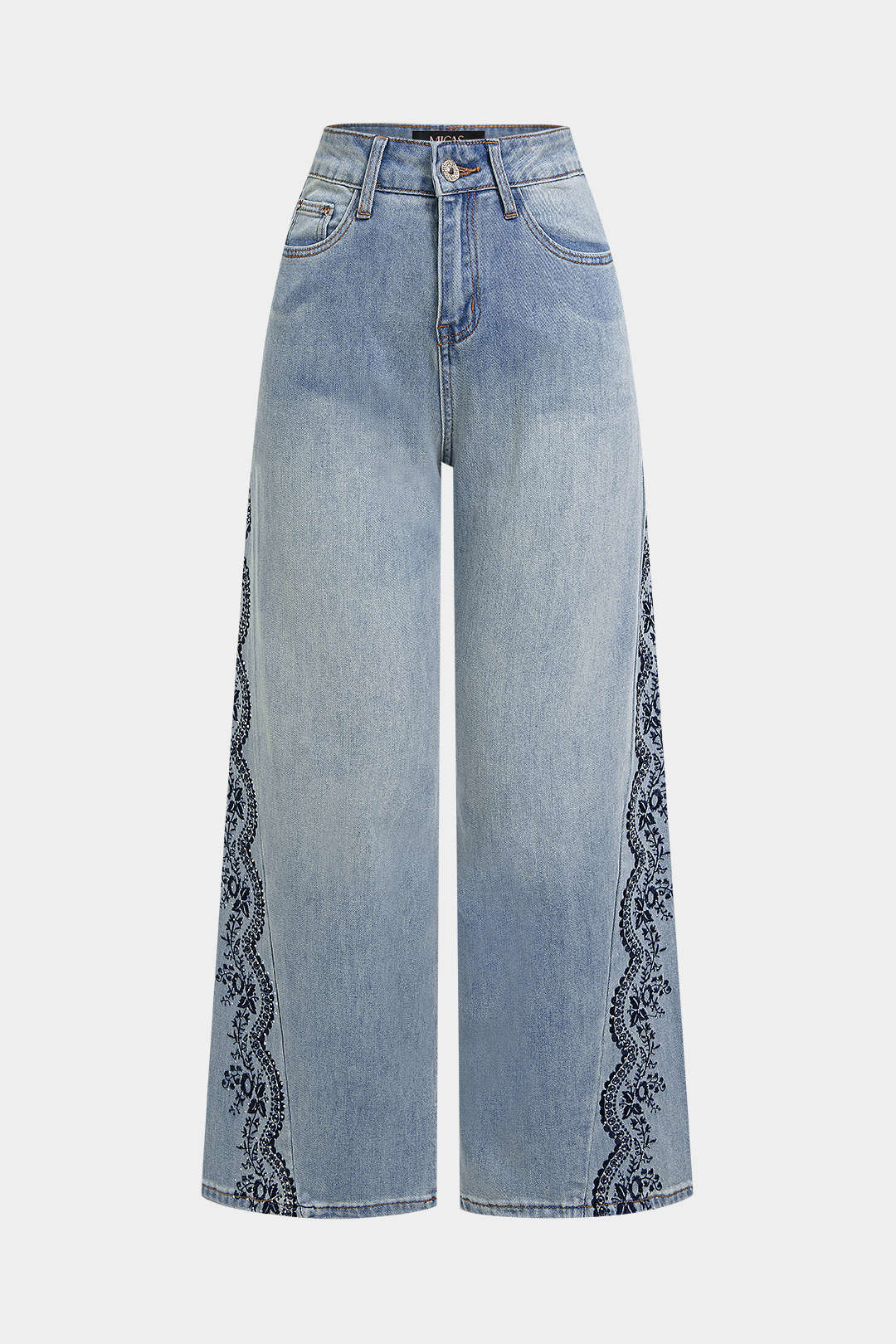 Jeans mit geradem Bein und Stickerei