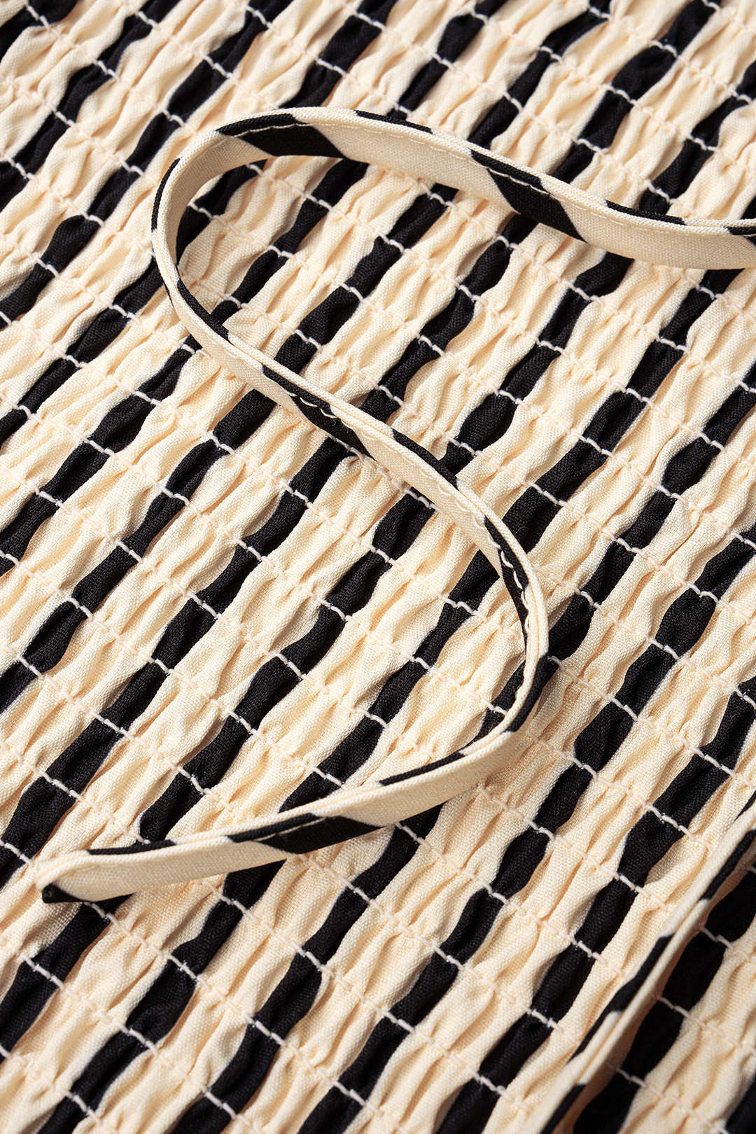 Stripes Print Shirred Round Neck Tie-Up Tank Top