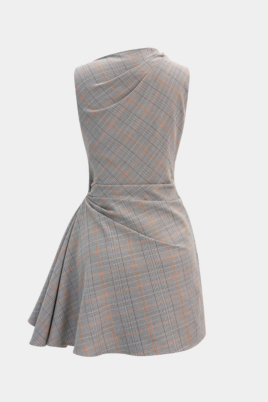 Plaid Print Asymmetrical Ruched Mini Dress