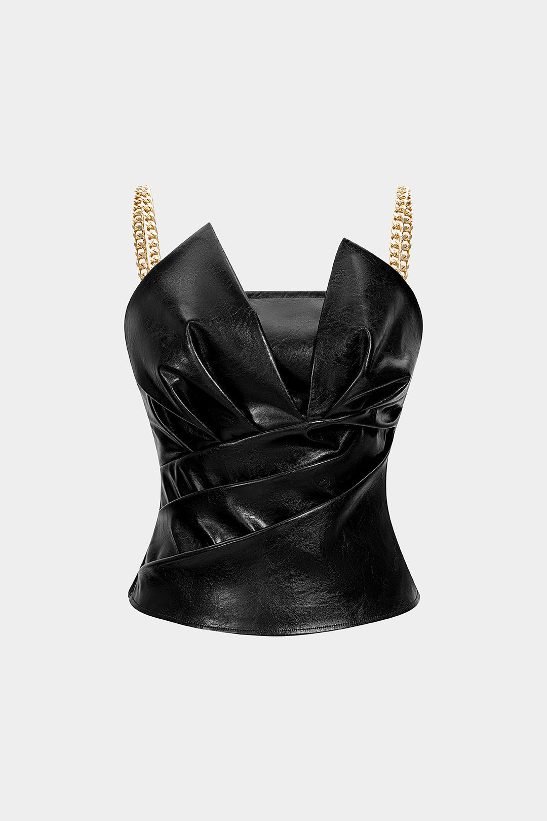 Faux Leather Metallic Chain Ruched Cami Top