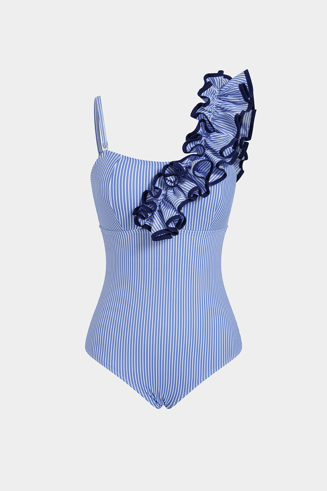 Gestreifter Bodysuit mit Kontrastdruck, asymmetrischem Wellensaum und Rückenausschnitt