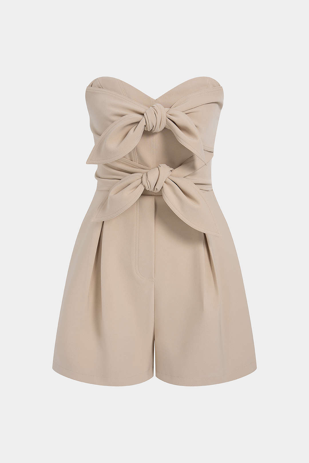 Tie Front Strapless Sleeveless Romper