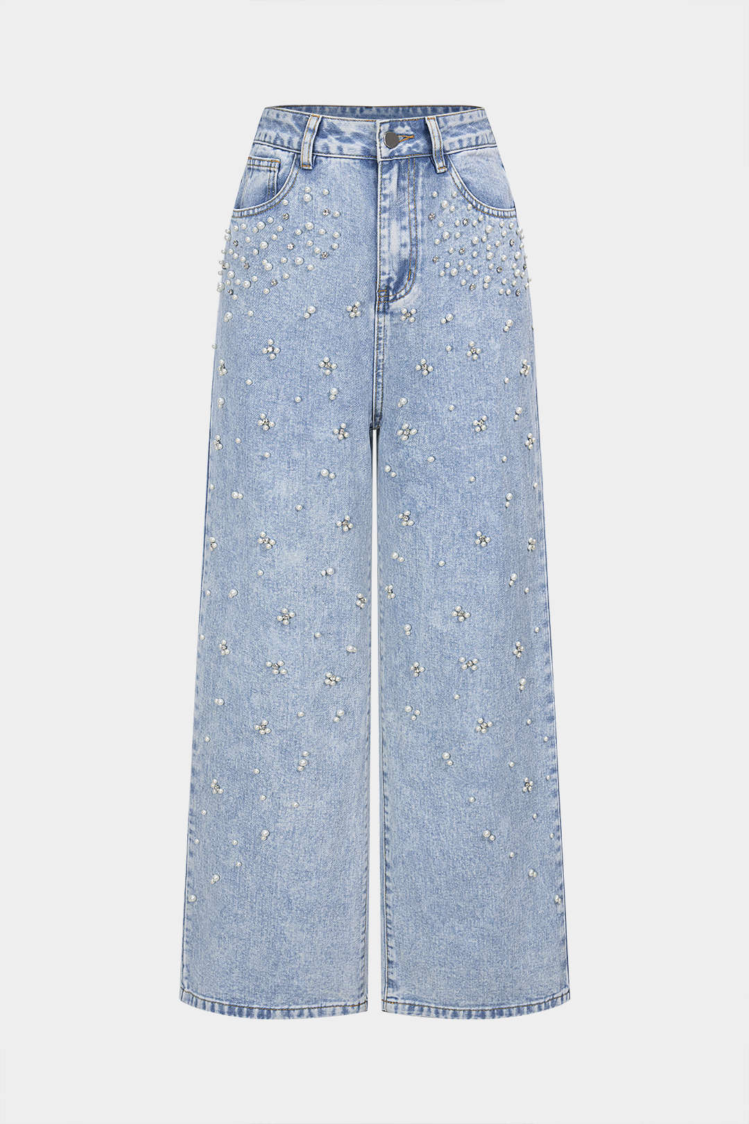 Jean droit en denim avec perles décoratives