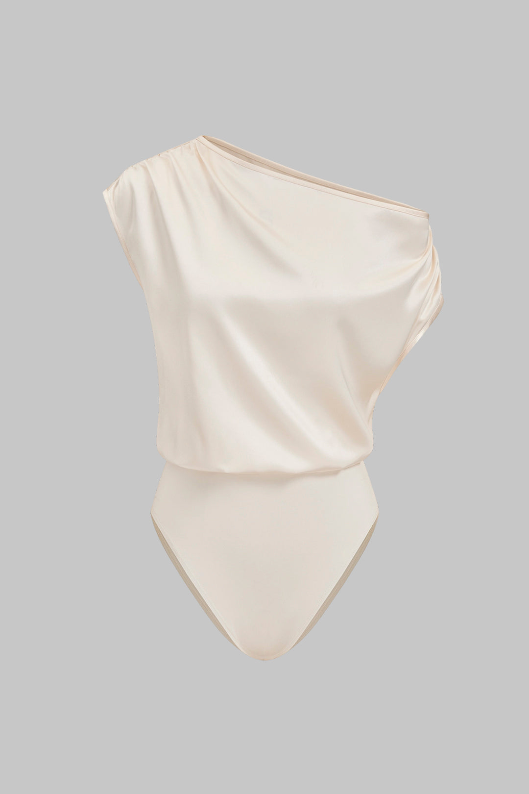 Satin-Patchwork-Body mit One-Shoulder-Träger, Raffungen und ärmellosem Design