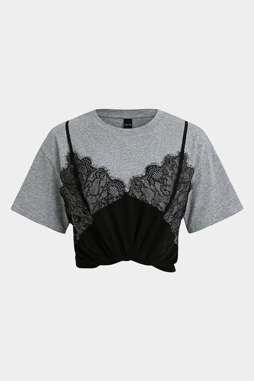 Contrast Lace Patchwork Round Neck Short Sleeve T-Shirt