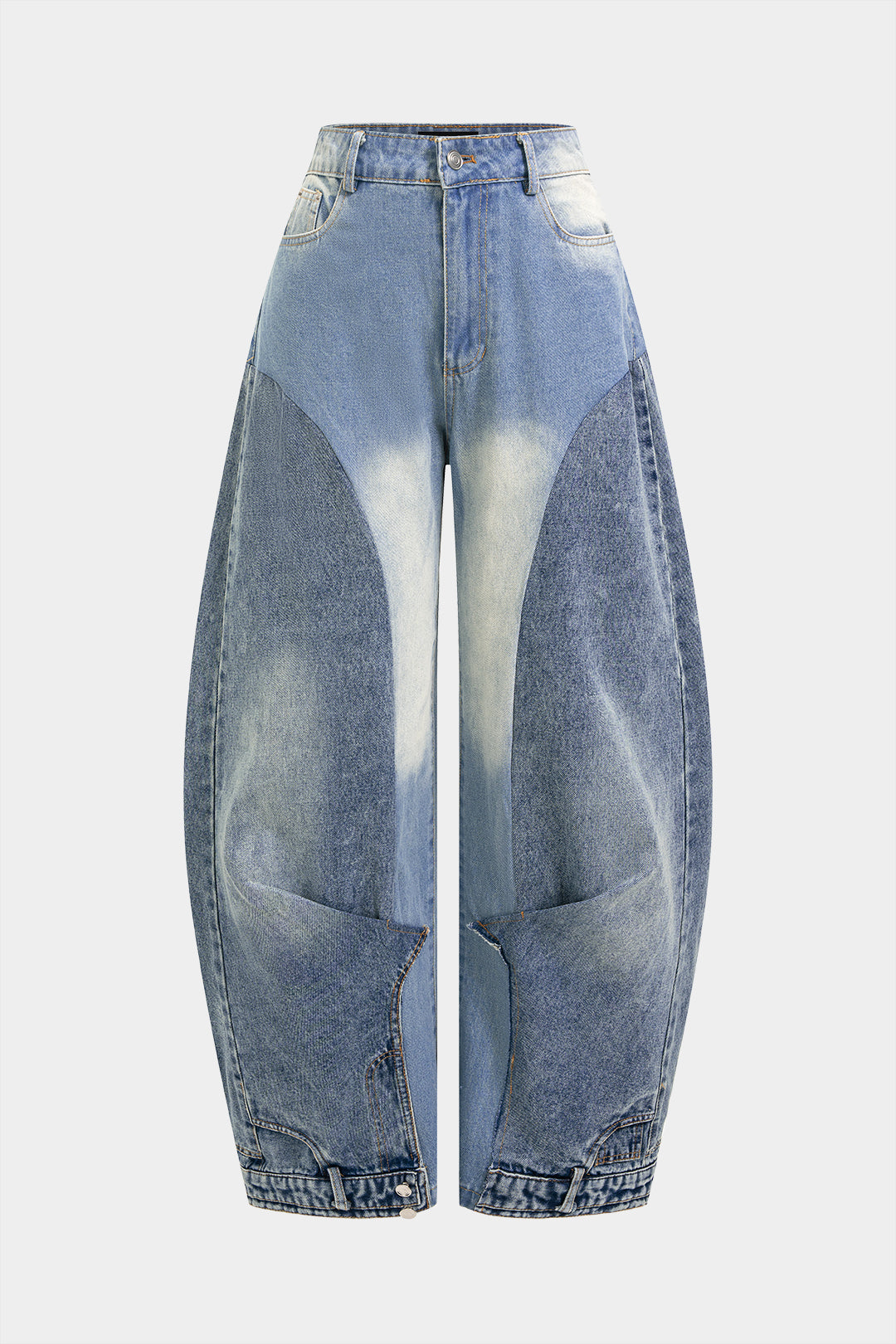 Denim Barrel Jeans mit Kontrastraffungen