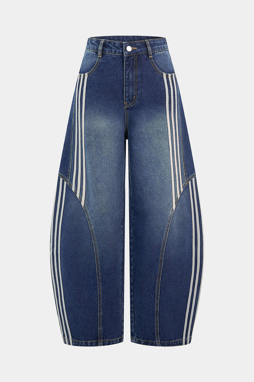 Denim Contrast Stripes Wide Leg Jeans