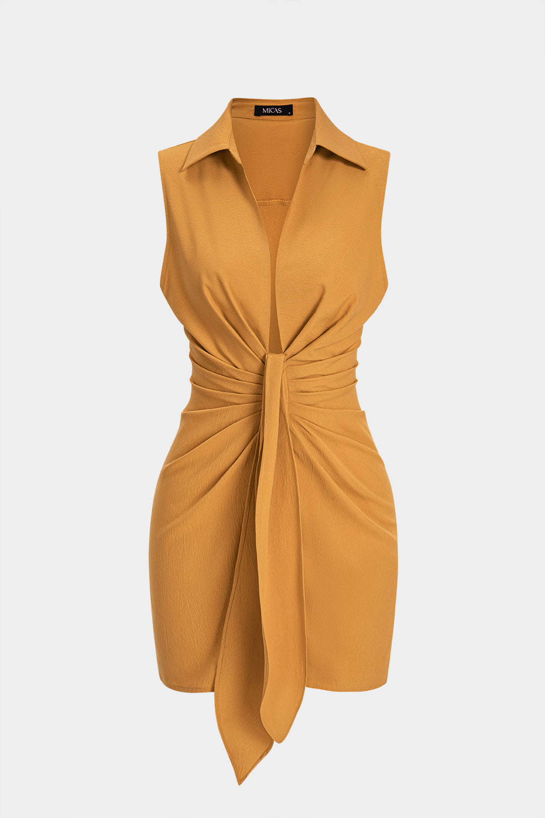 V-Ausschnitt, gerafftes, kurzärmeliges Minikleid
