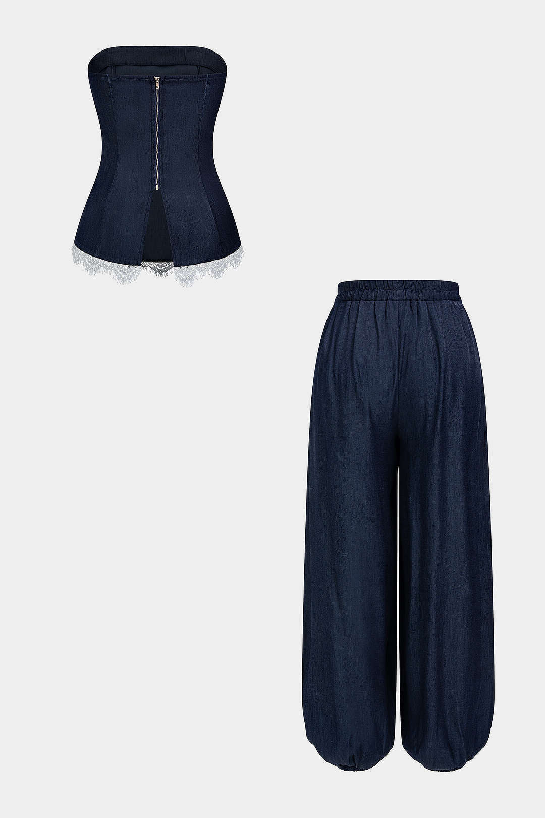 Bustier-Oberteil Mit Spitzenbesatz Und Hose Mit Geradem Bein