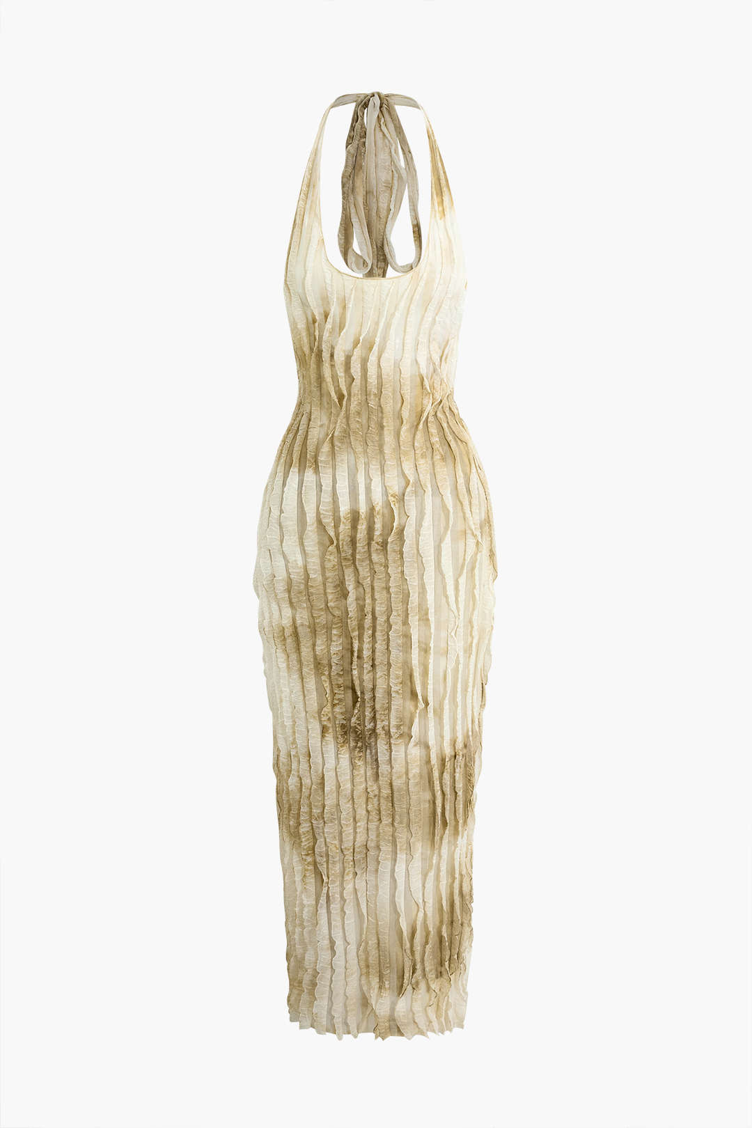 Robe longue dos nu à volants texturés transparents