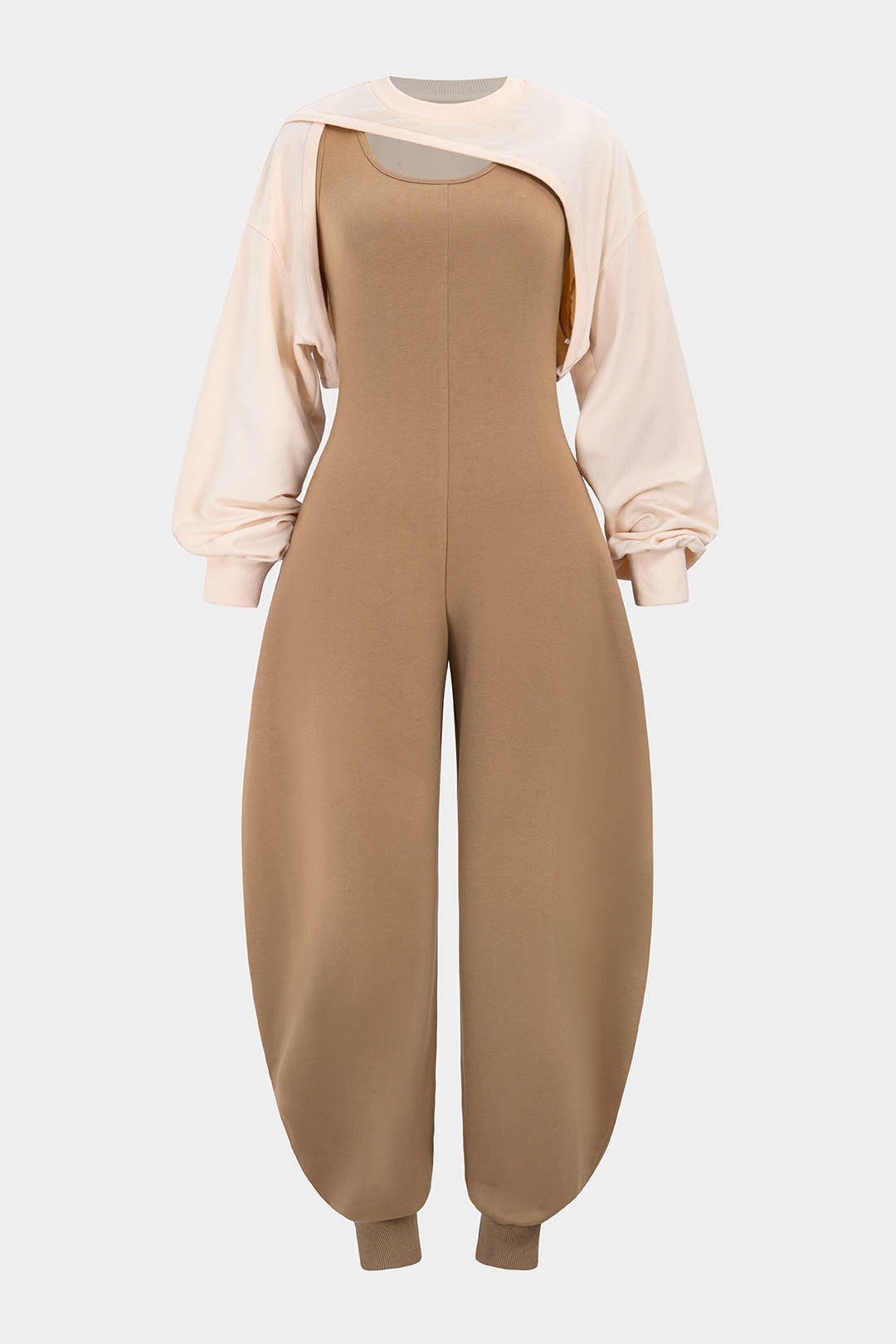 Solid Long-Sleeve Top And Sleeveless Jumpsuit Set