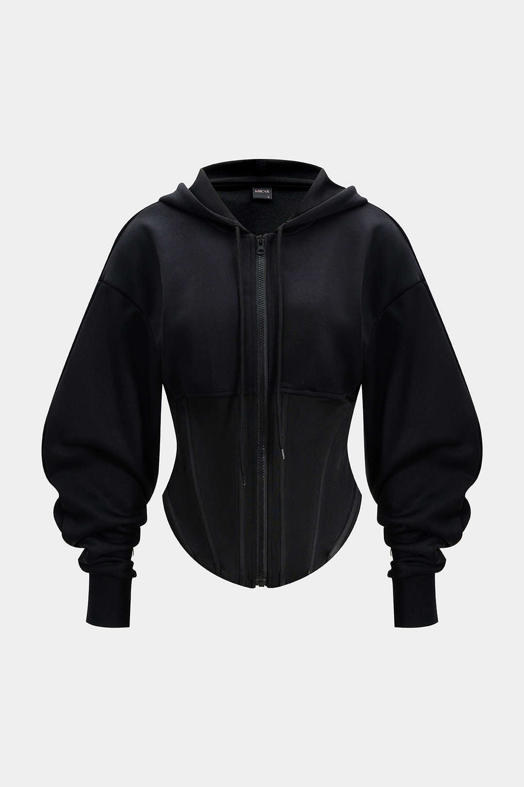 Sweat à capuche corseté à cordon de serrage et fermeture éclair