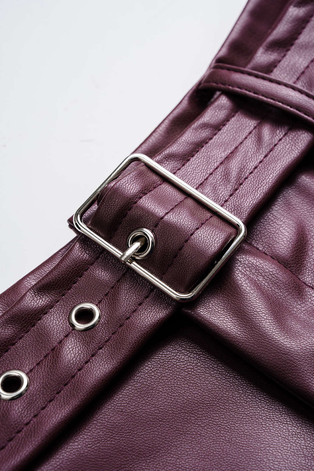 Faux Leather Belted Ruched Wide Leg Pants