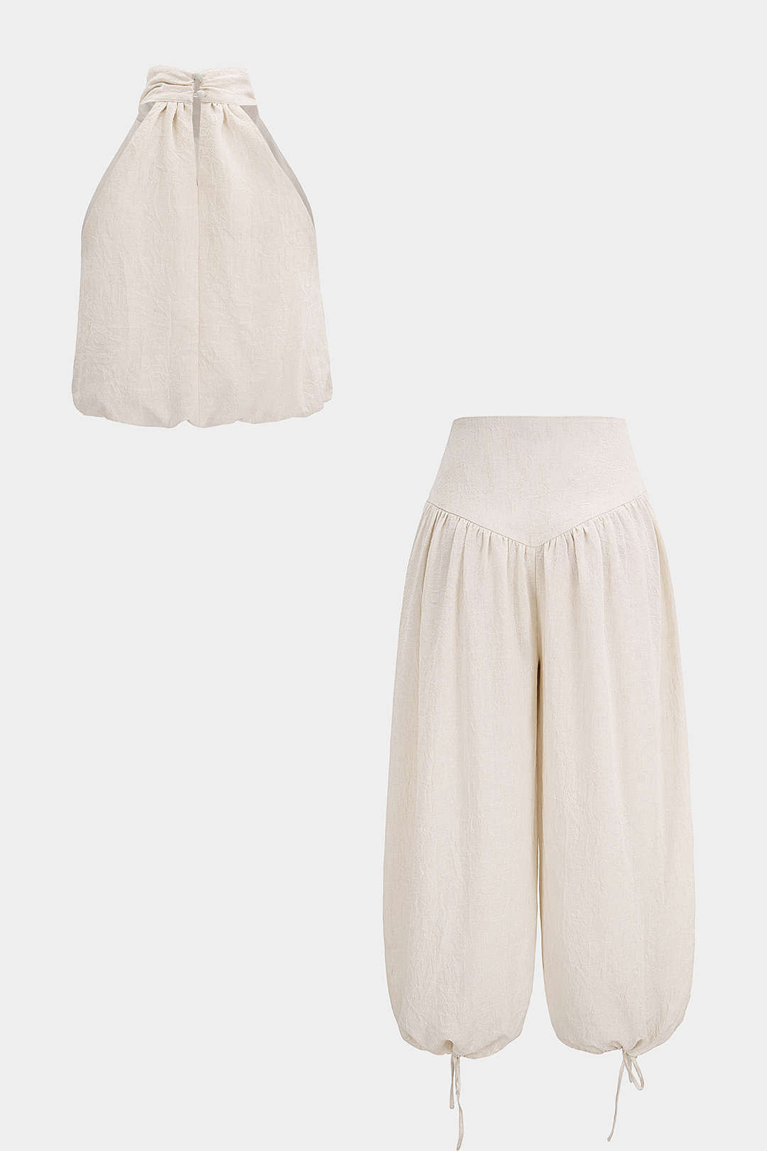 Stehkragen-Neckholder-Top ohne Ärmel und Hose mit weitem Bein und Kordelzug im Set