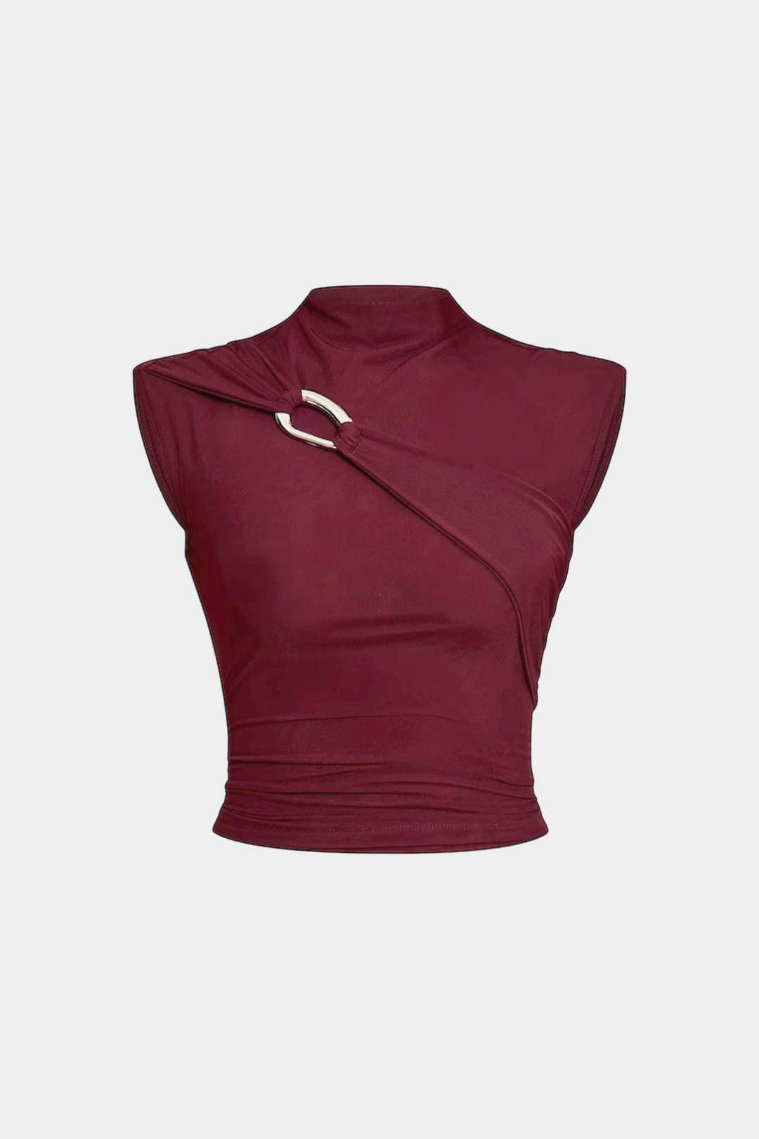 Mock Neck Metallic Decor Asymmetrical Tank Top