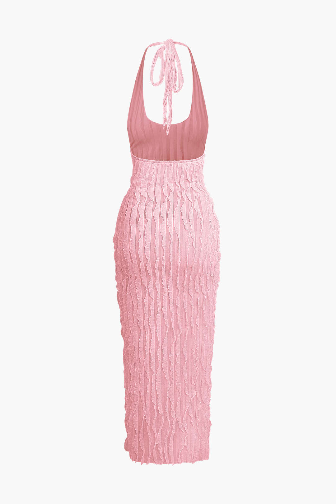 Robe longue dos nu à volants texturés transparents