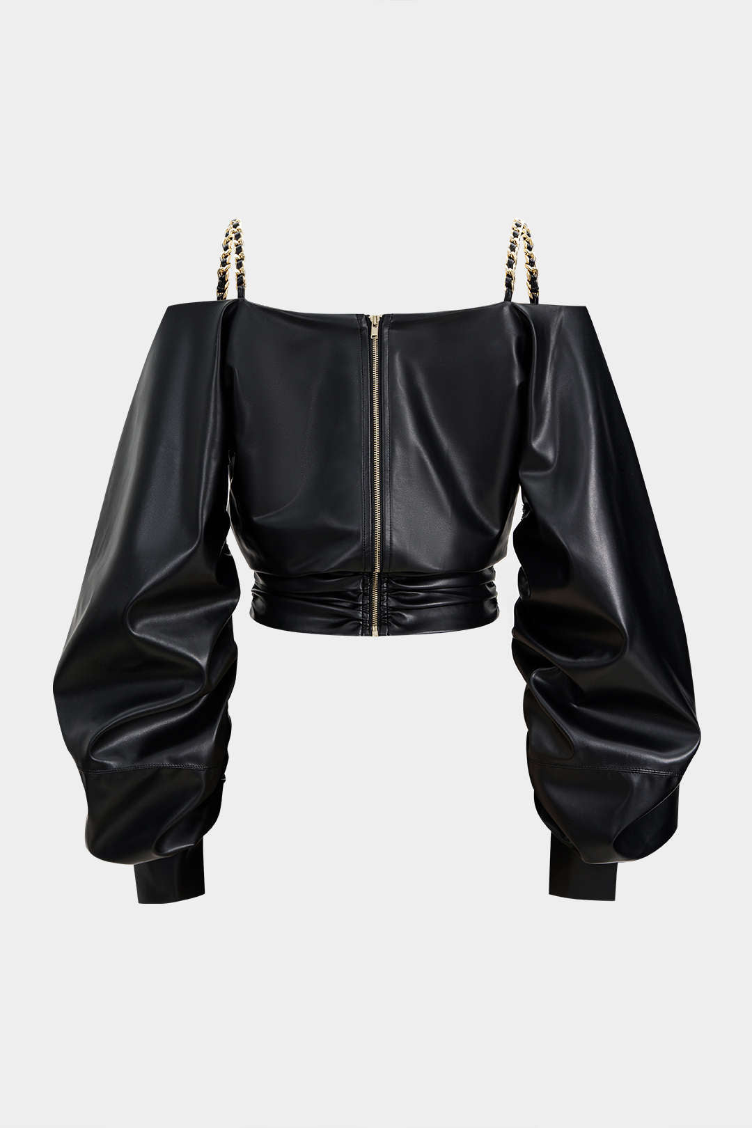 Metallic gekreuztes Langarmshirt aus Kunstleder