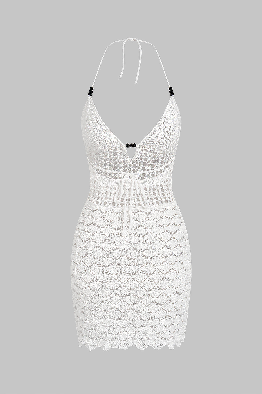 Cache-maillot dos nu en maille ajourée à col en V