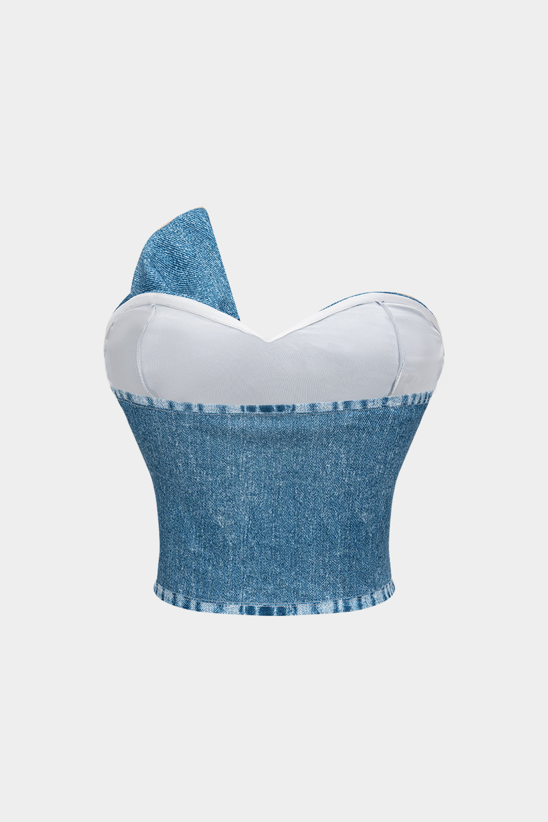 Haut bandeau torsadé asymétrique en jean imprimé