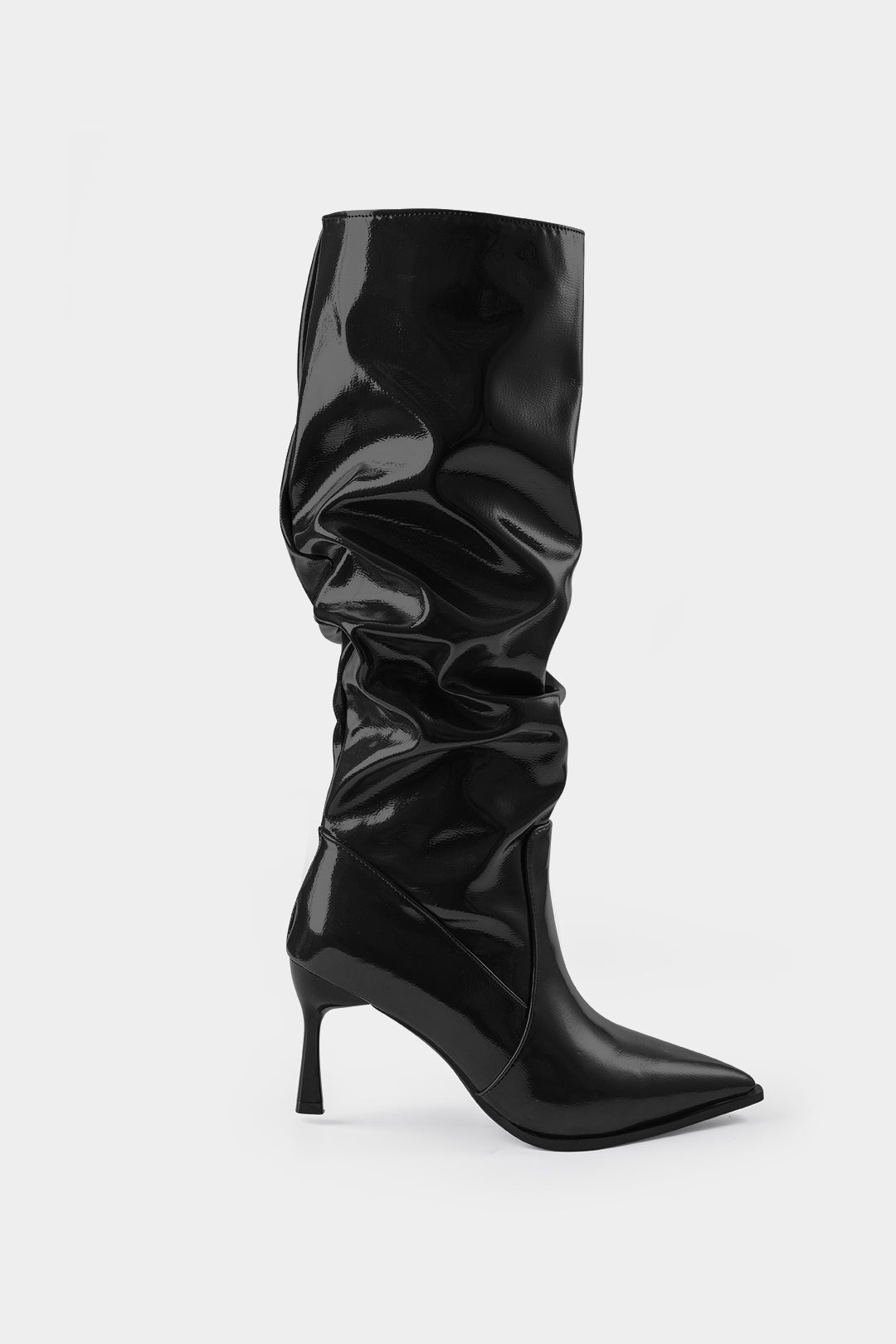 Bottes hautes en similicuir plissé à bout pointu
