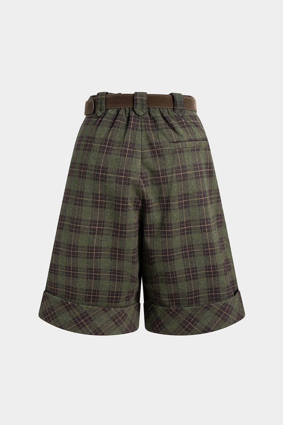 Karierte Shorts mit Gürtel und Aufschlägen