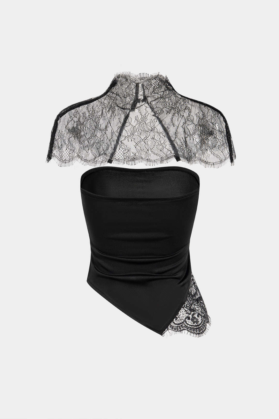 Asymmetrisches Schlauchtop mit Spitzenbesatz und transparentem Schal
