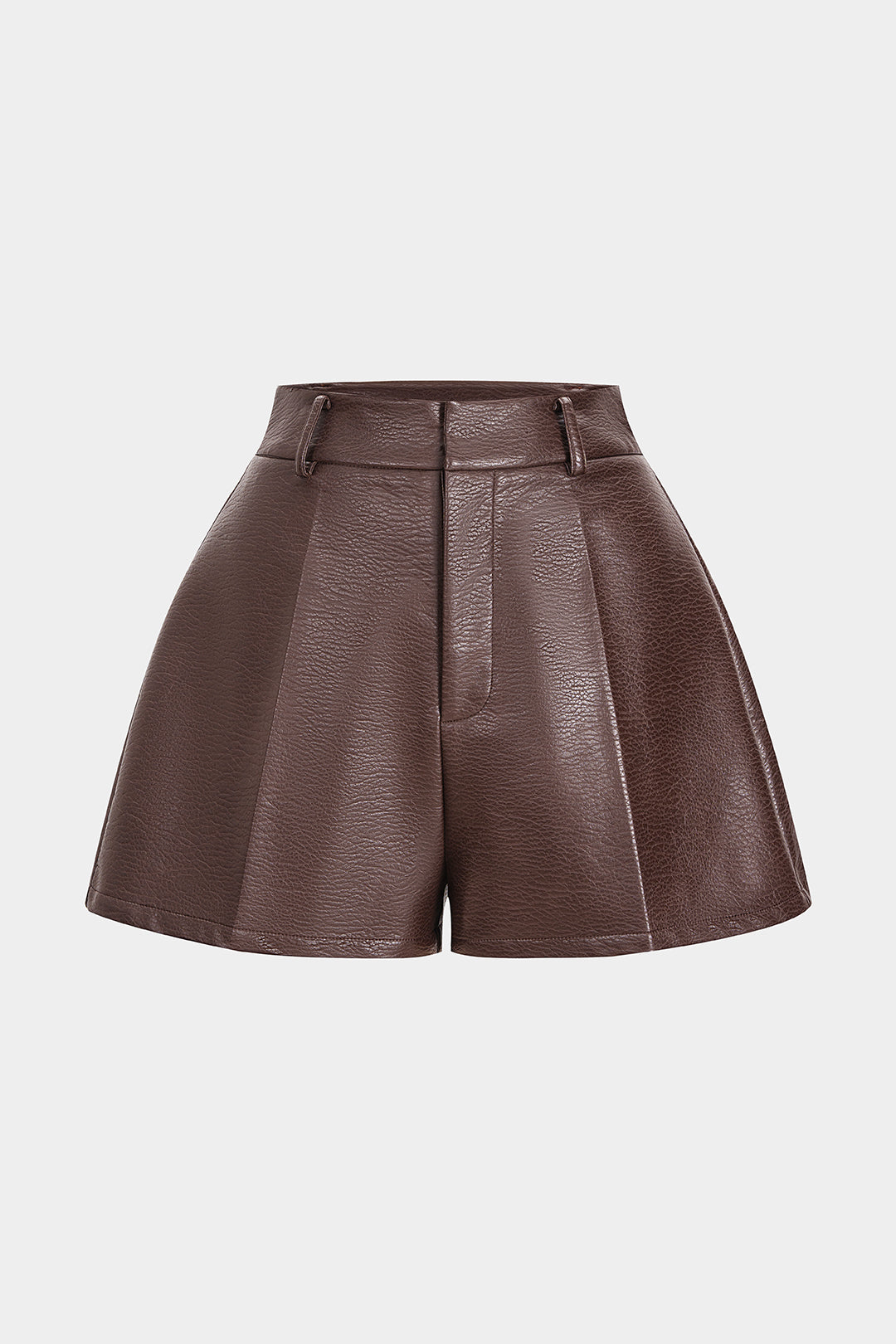 Short droit zippé basique en similicuir léopard