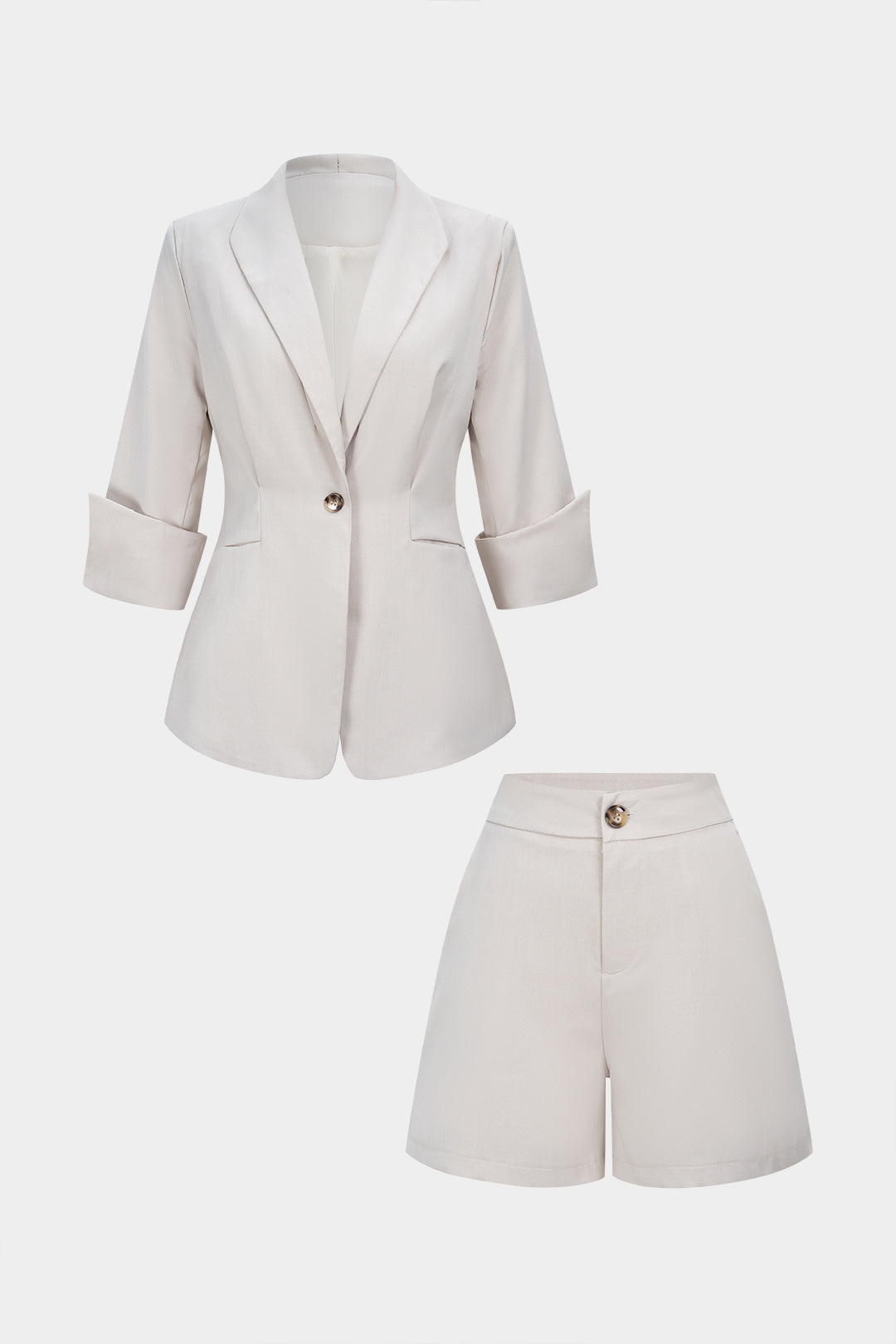 Lapel Button Long Sleeve Shirt And Shorts Set