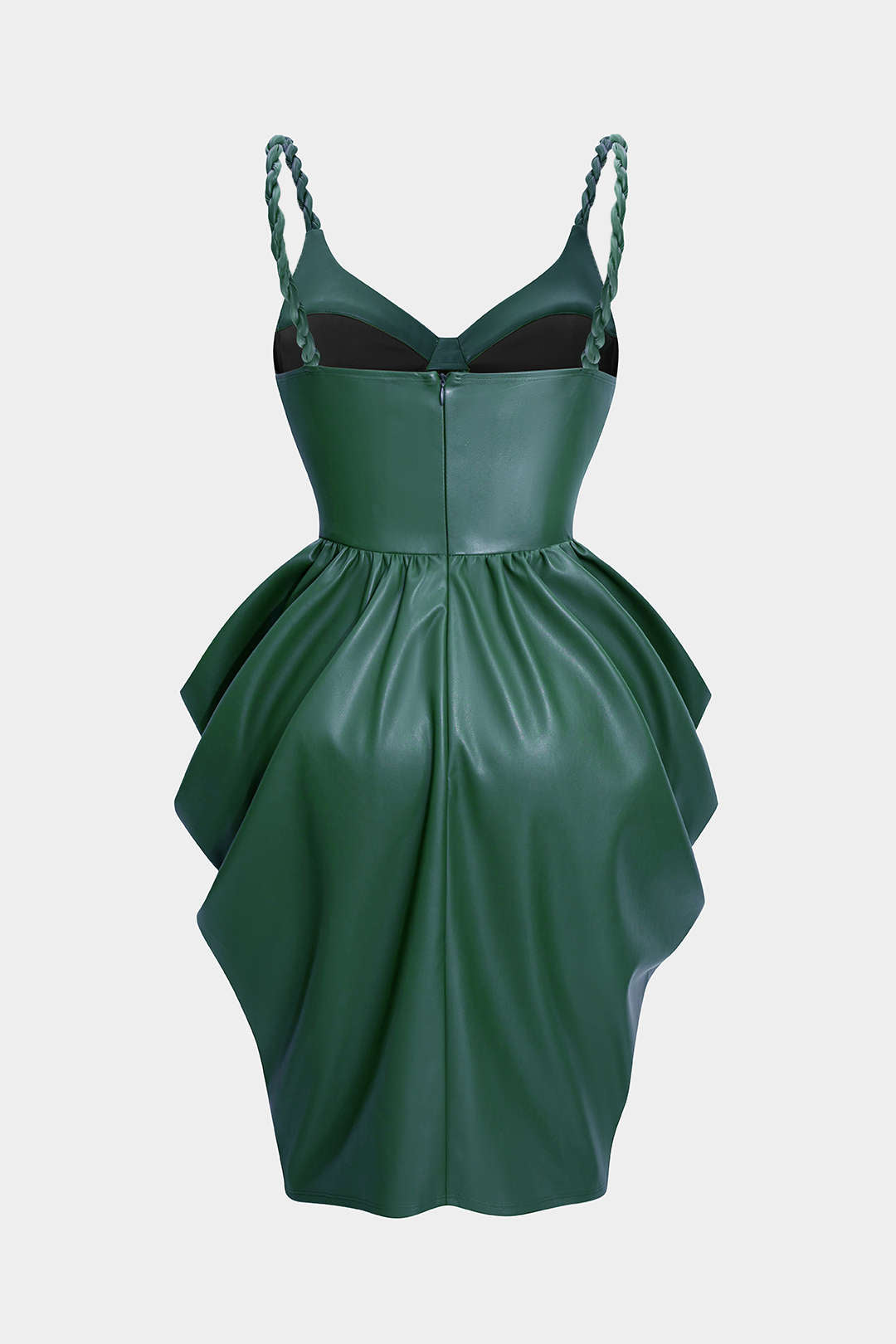 Ärmelloses Mini-Kleid aus Kunstleder mit Raffungen und gedrehtem Knoten
