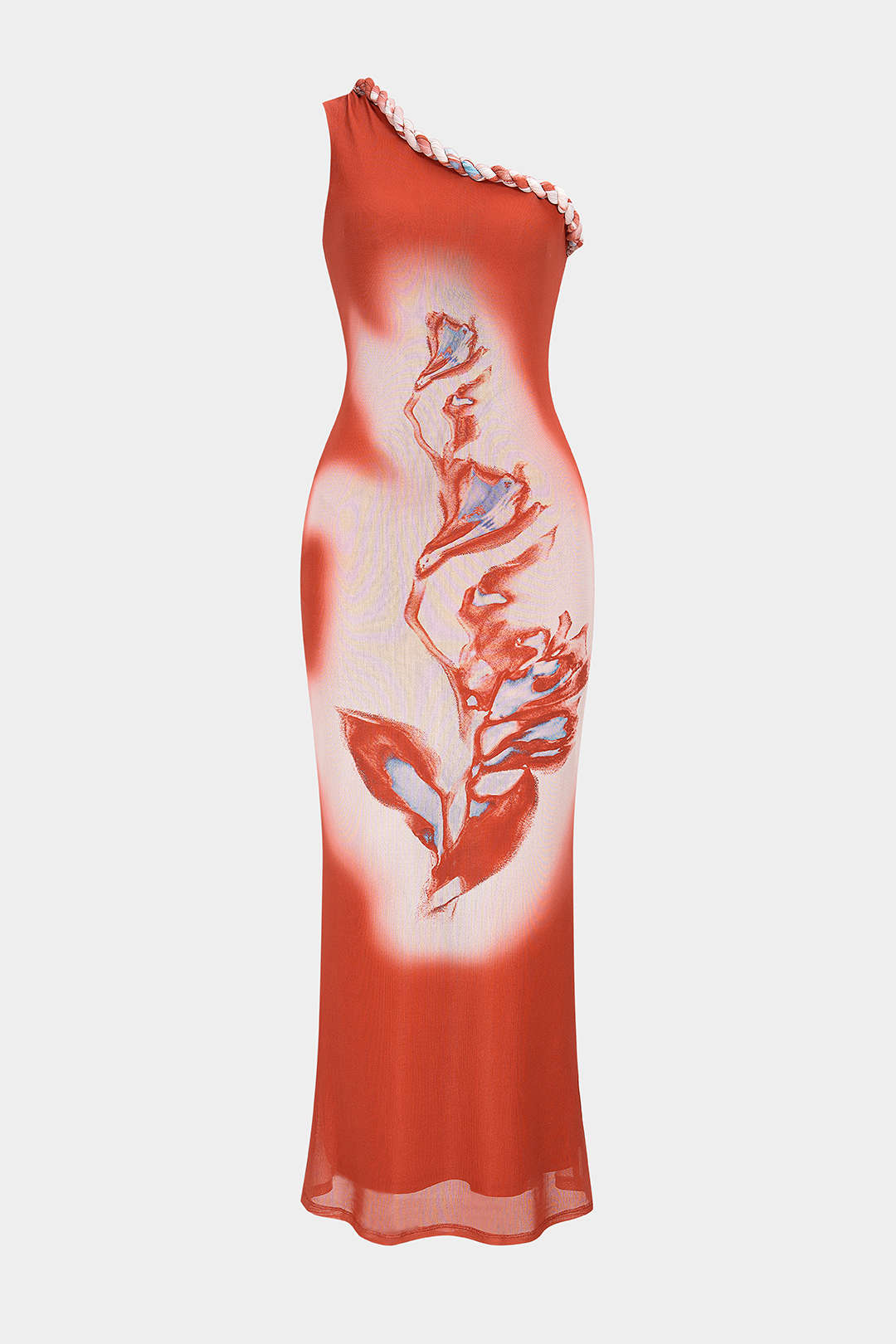 Robe longue sans manches asymétrique à nœud torsadé en maille imprimée florale