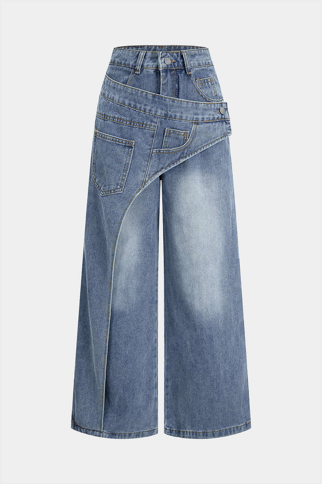 Jean droit en denim avec boutons et poches zippées