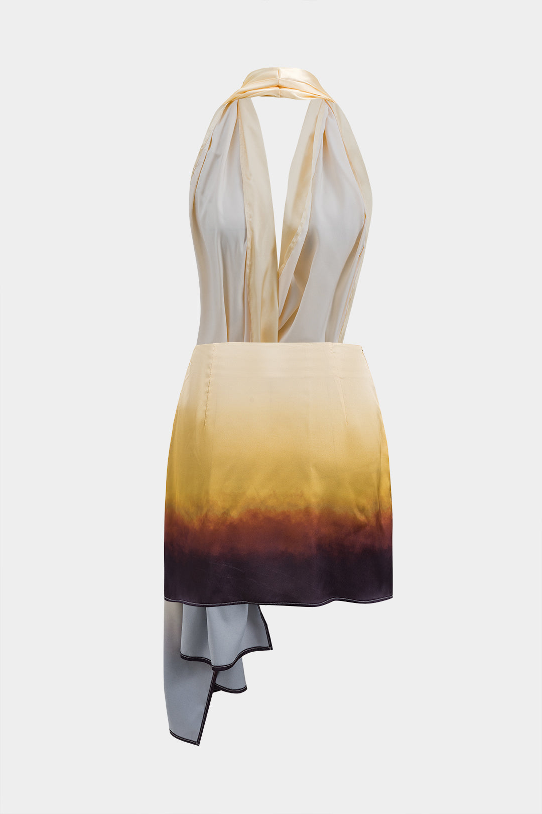 Mini-robe deux pièces dos nu asymétrique à dos nu plissé en satin imprimé Ombre