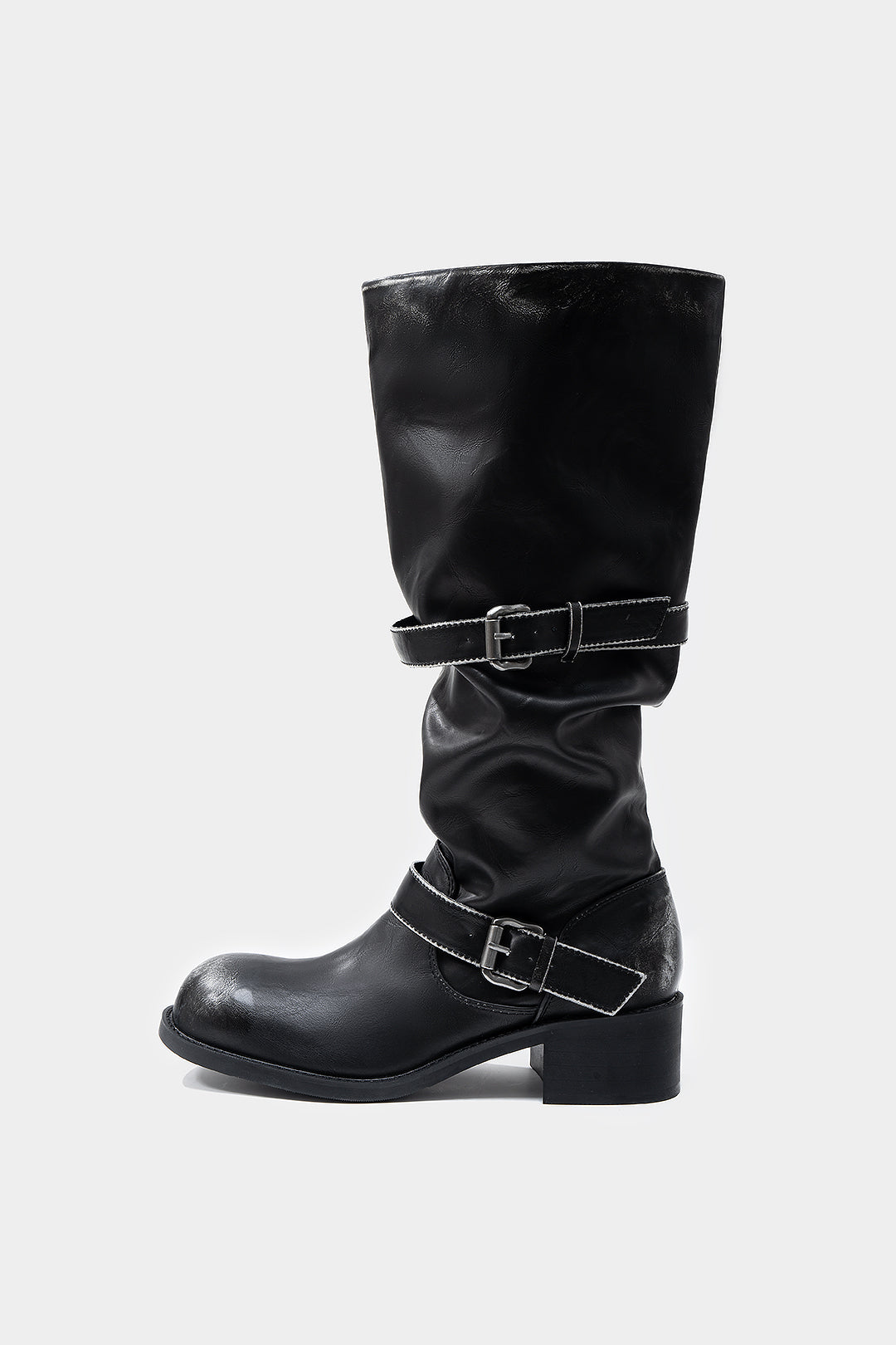 Bottes mi-mollet en cuir à boucle métallique
