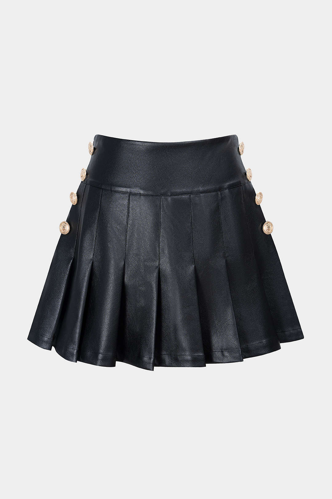 Rock-Shorts aus Kunstleder mit Knopfleiste und Falten