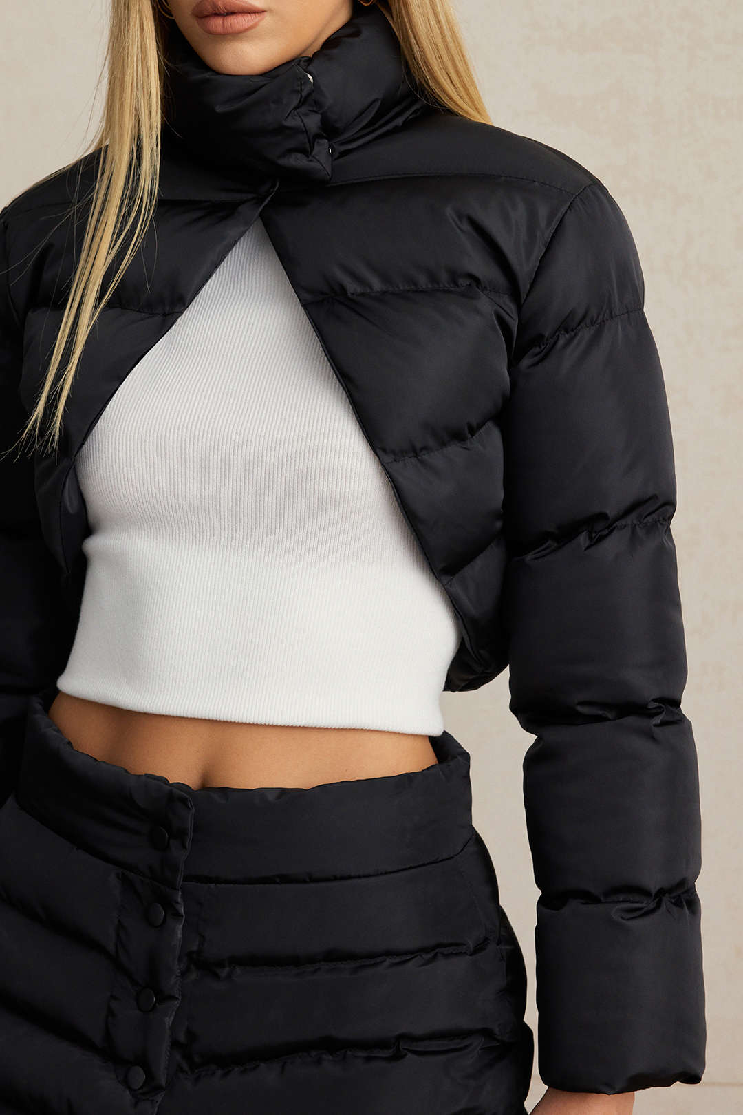 Stand Collar Cut Out Puffer Jacket