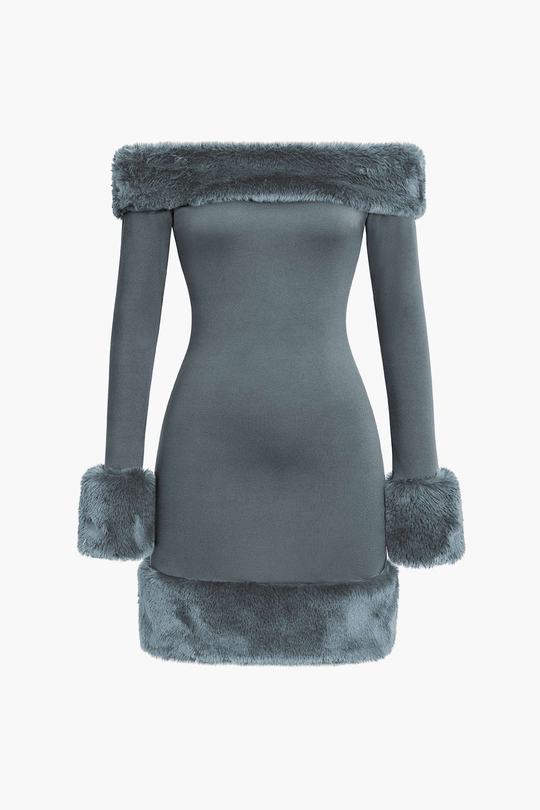 Mini-robe épaules dénudées avec bordure en fausse fourrure
