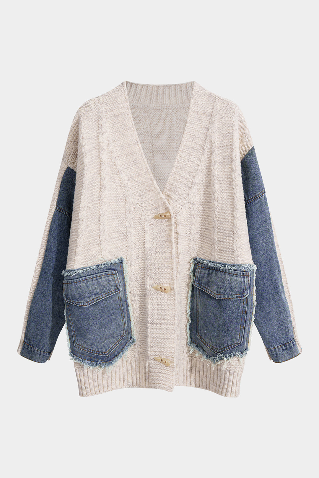 Gilet boutonné en tricot patchwork avec poches