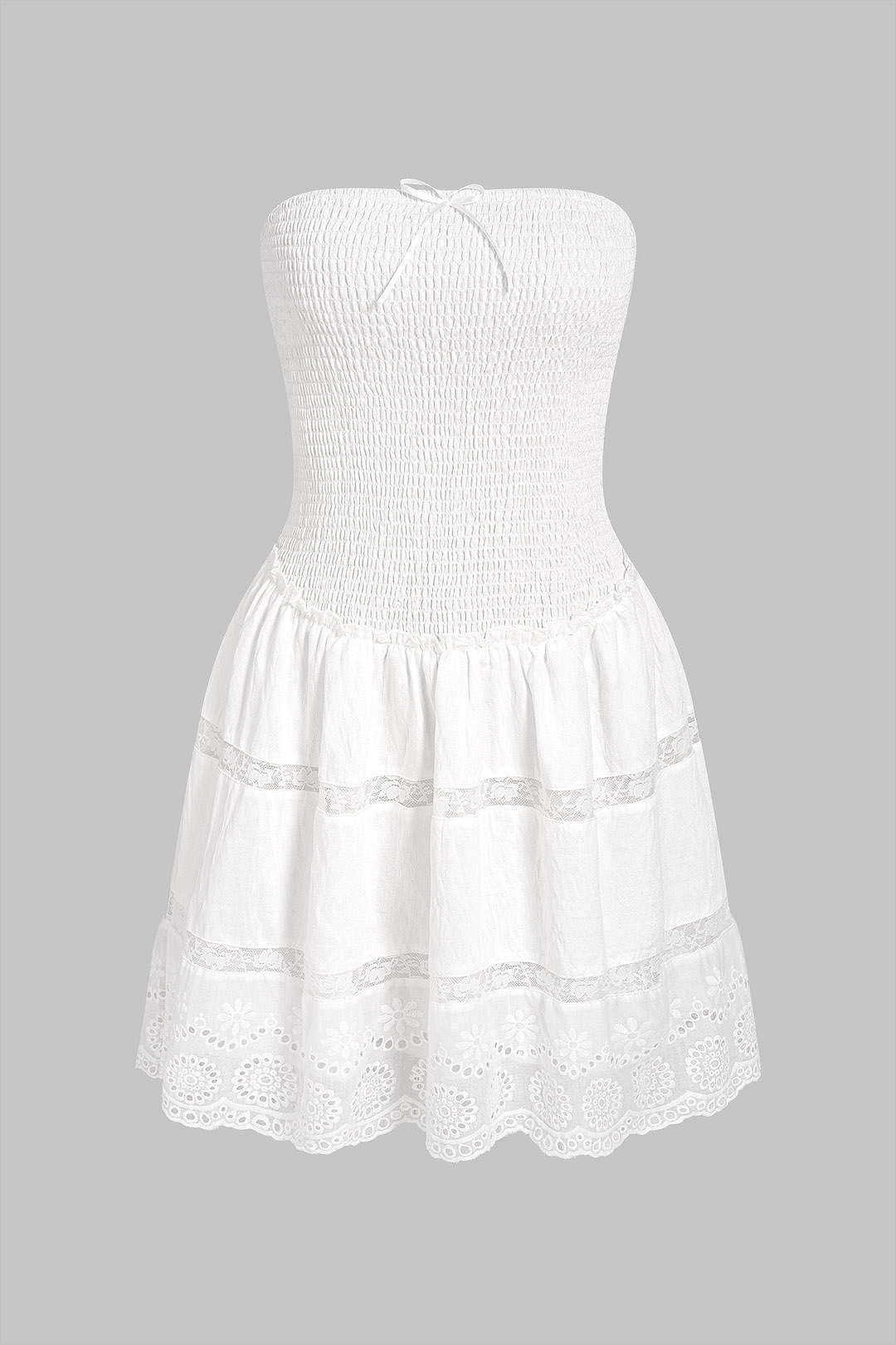 Robe Courte Sans Manches Froncée Évidée avec Nœud Solide