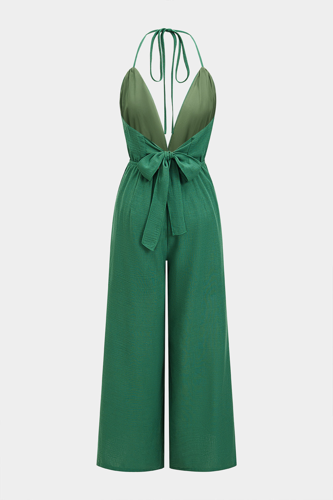 Neckholder Jumpsuit mit tiefem V-Ausschnitt, zum Binden, gerafftem Rückenteil und ohne Ärmel