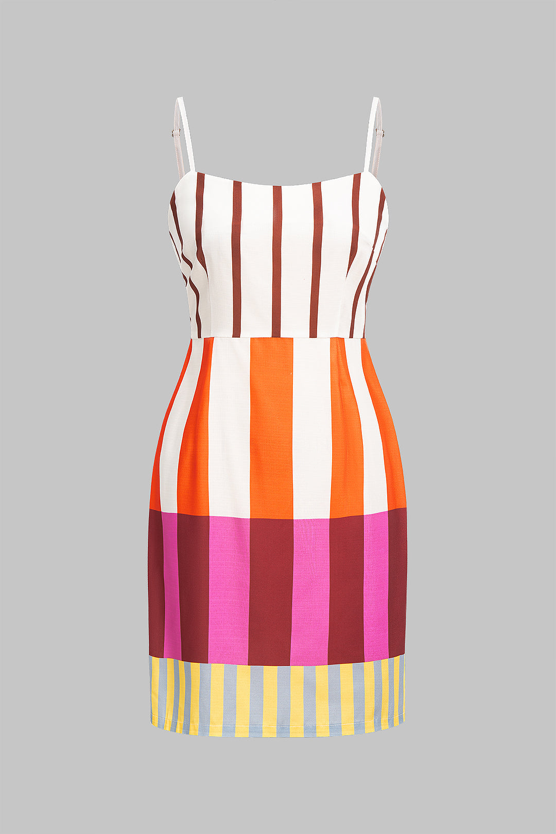 Gestreiftes ärmelloses Minikleid mit Kontrastprint