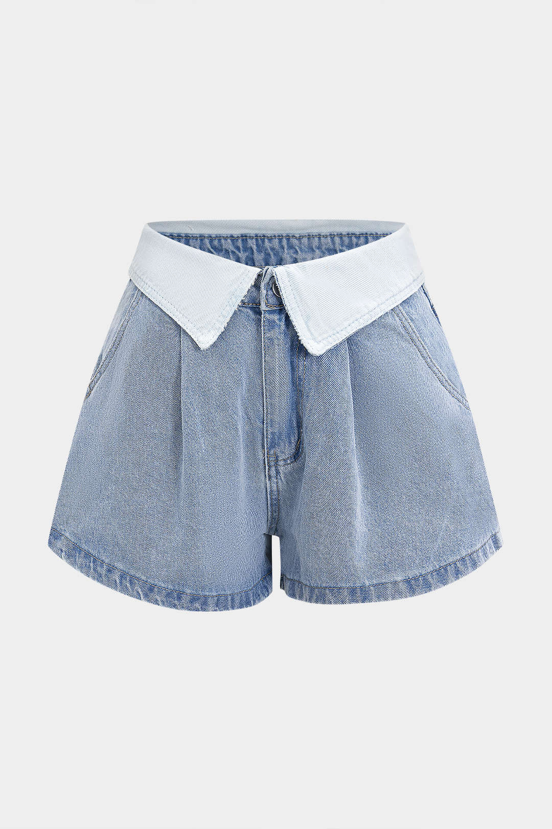 Denim-Shorts mit hohem Bund, weitem Bein und Kontrastdetails