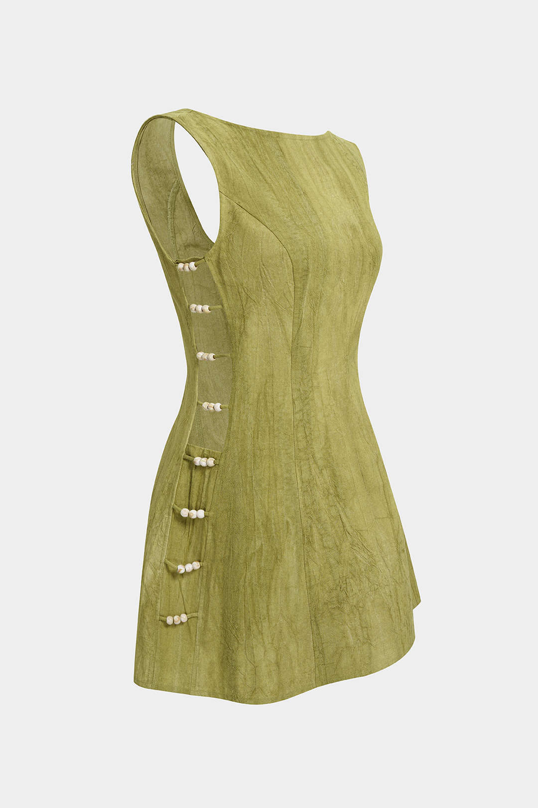 Linen Beaded Backless Cut Out Sleeveless Mini Dress