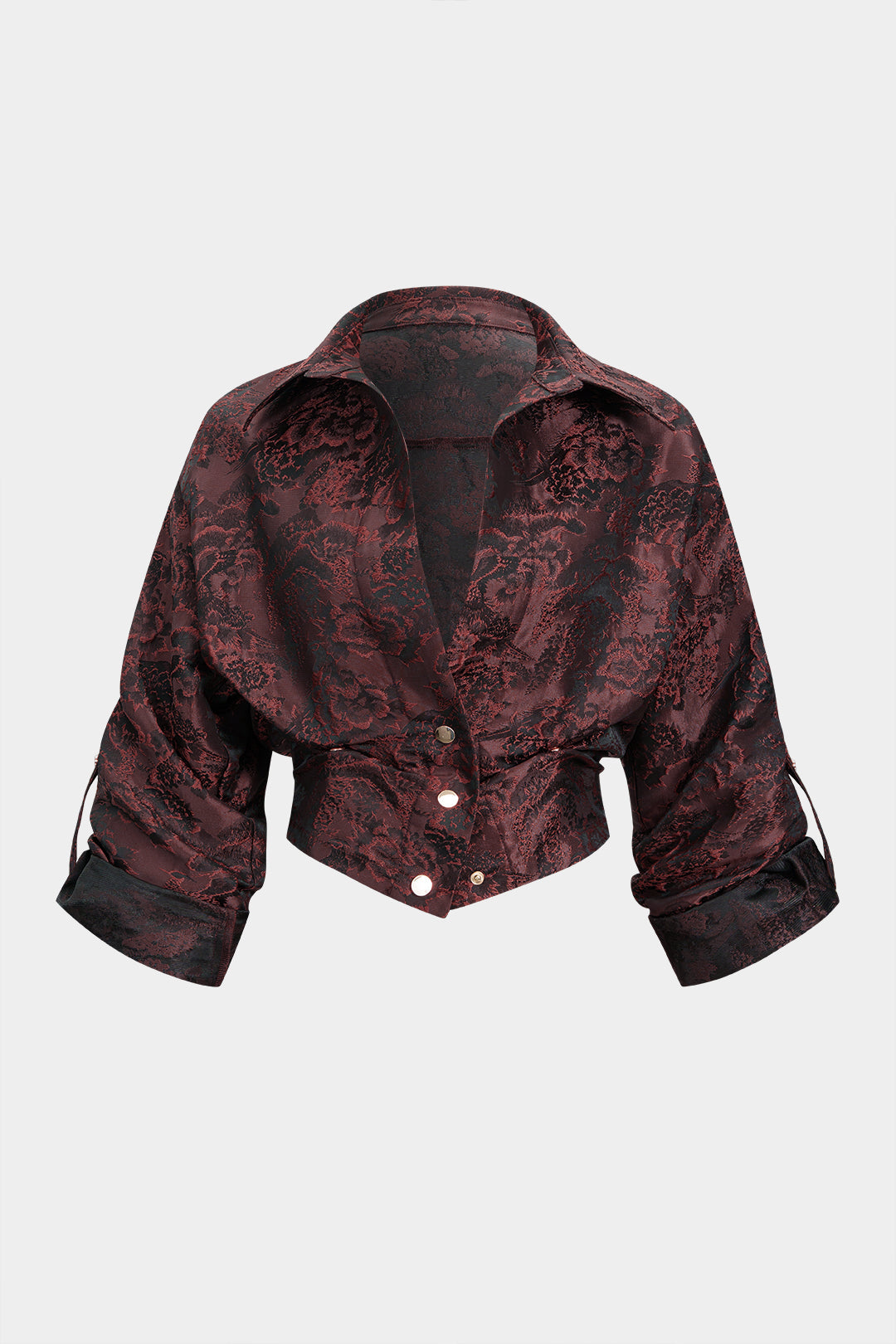 Jacquard-Shirt mit Blumenmuster und gesmokten langen Ärmeln
