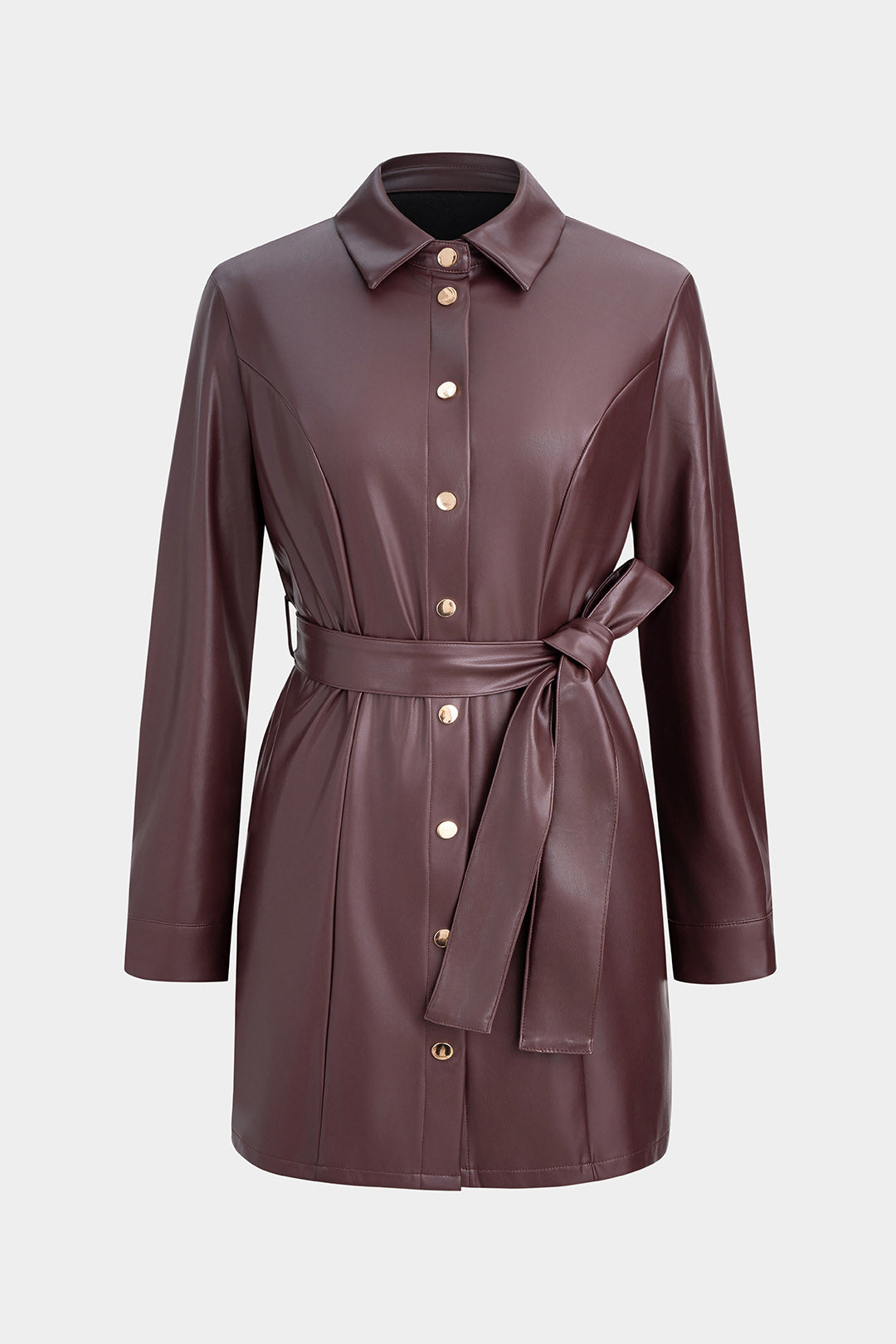 Faux Leather Belted Long Sleeve Mini Dress