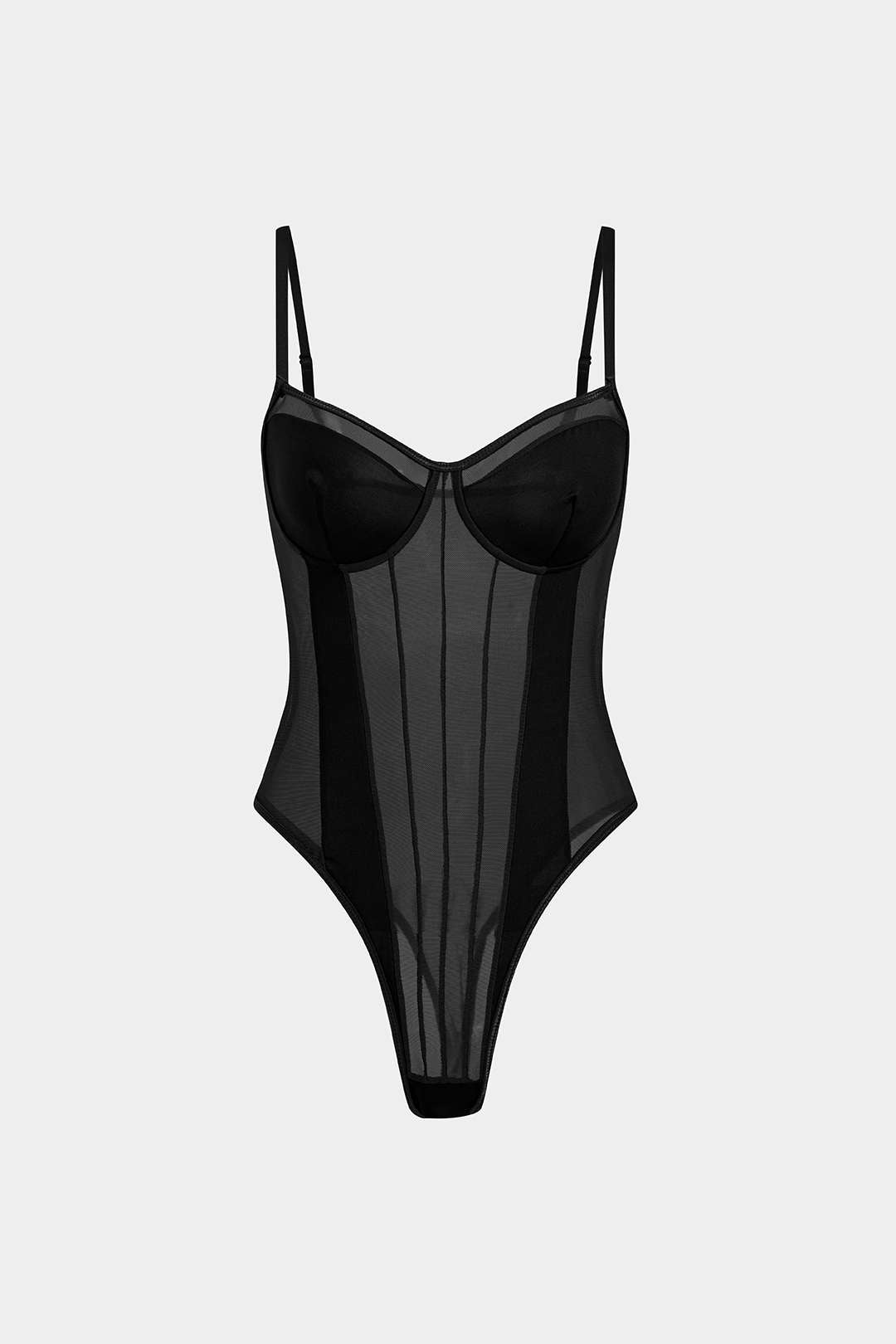 Mesh Backless Sheer Patchwork Corset Slip Sleeveless Bodysuit