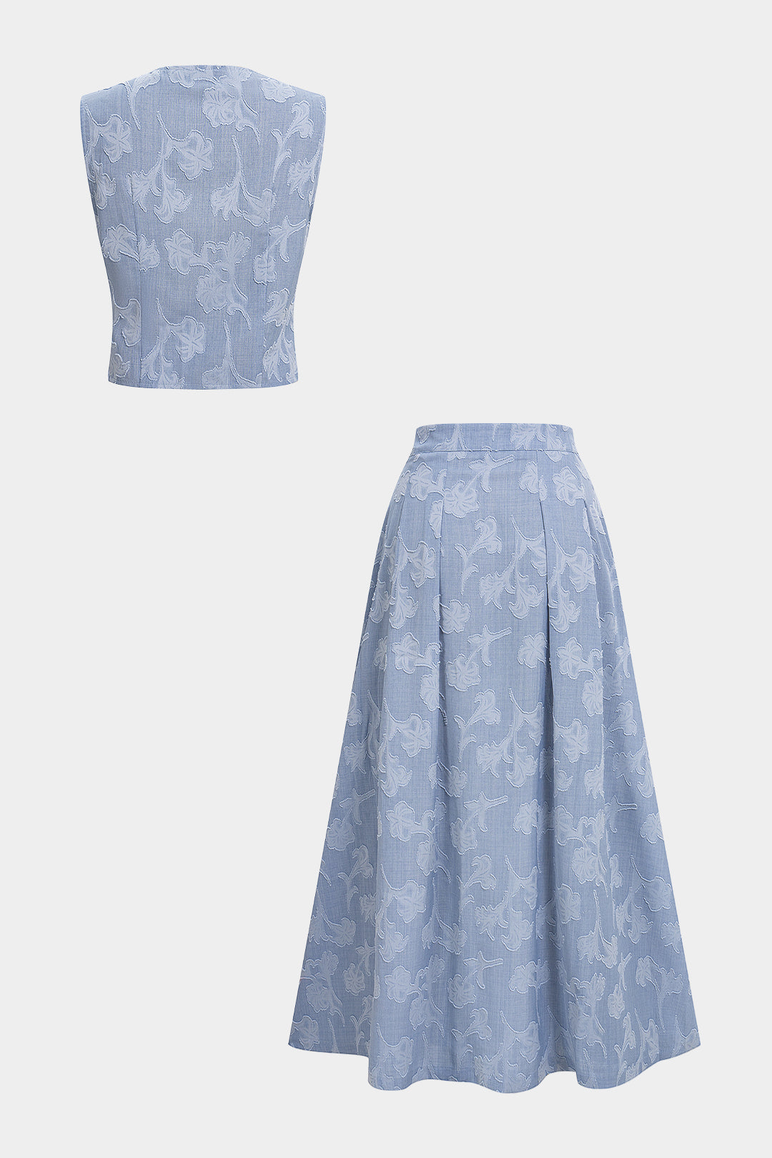 Jacquard V-Neck Vest And High Waist Ruched Skirt Set