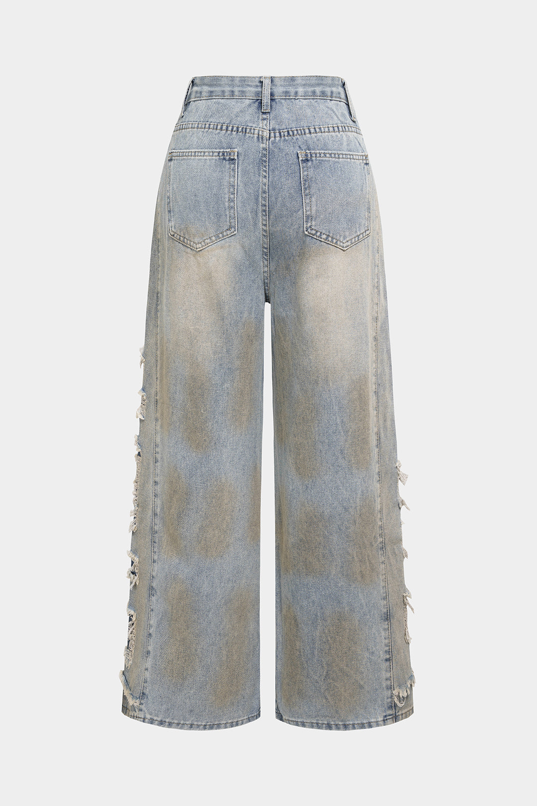 Denim asymmetrische, ausgefranste High-Waist-Straight-Leg-Jeans