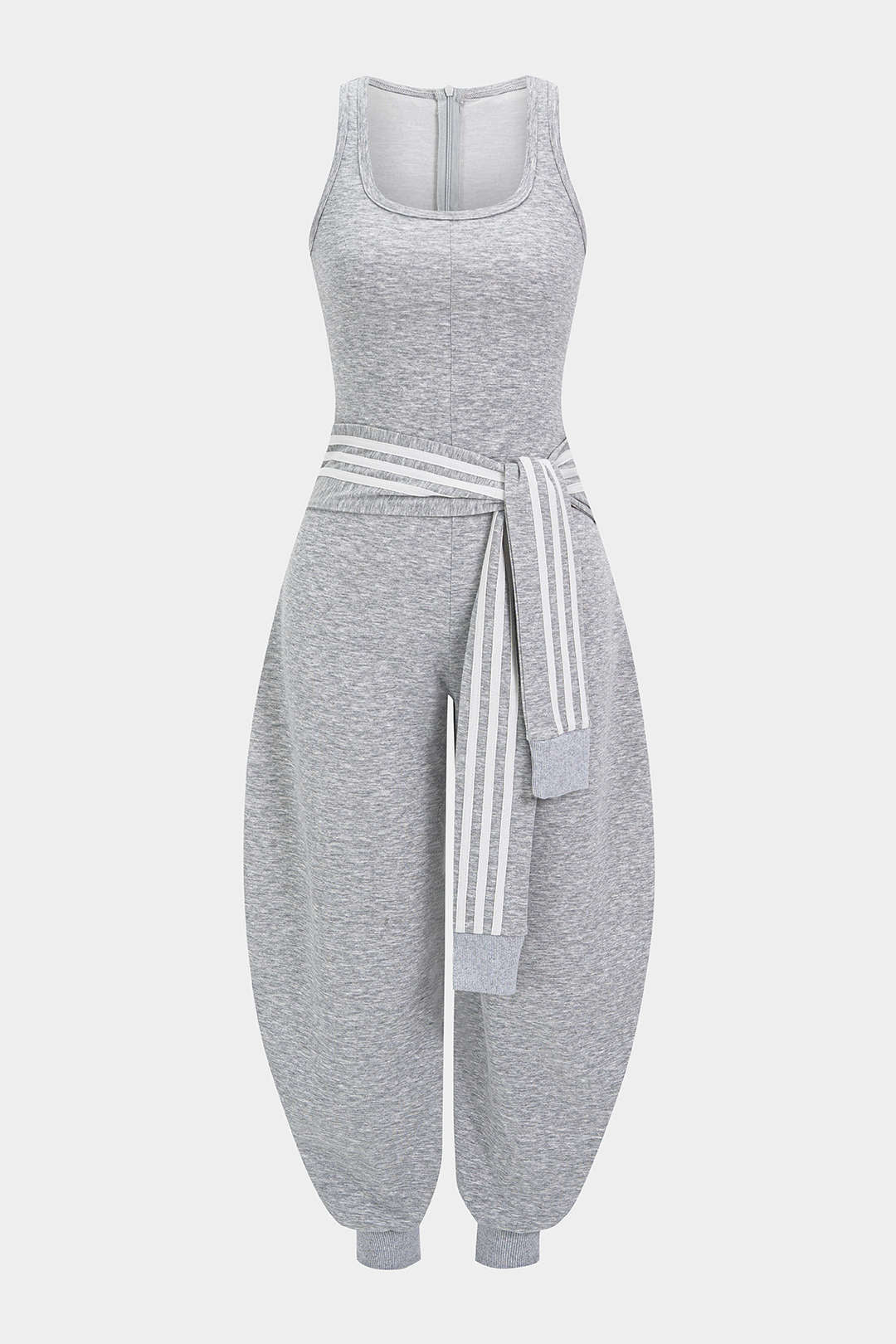 U-Ausschnitt Kontrast gestreifter Jumpsuit mit Bindedetail und Reißverschluss