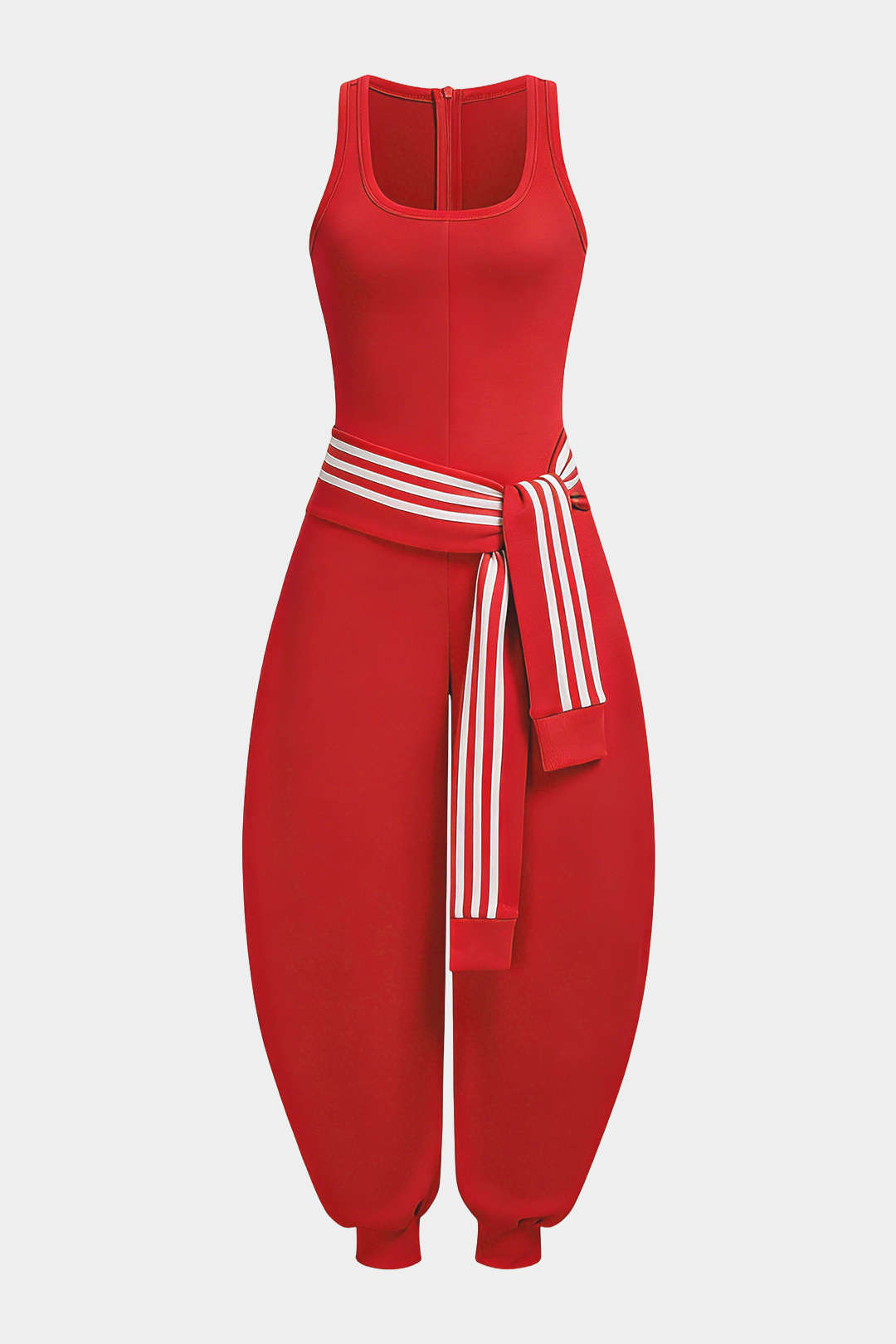 U-Ausschnitt Kontrast gestreifter Jumpsuit mit Bindedetail und Reißverschluss
