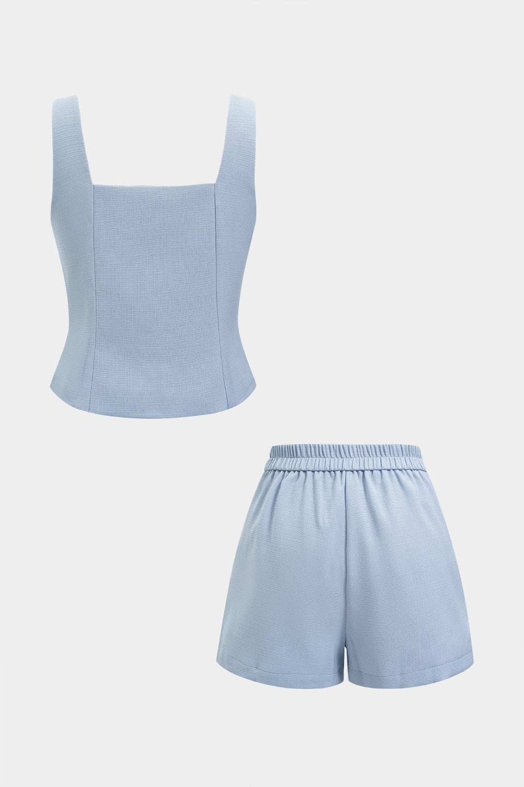 Quadratischer Ausschnitt Knopf-Tanktop und geraffte Shorts Set